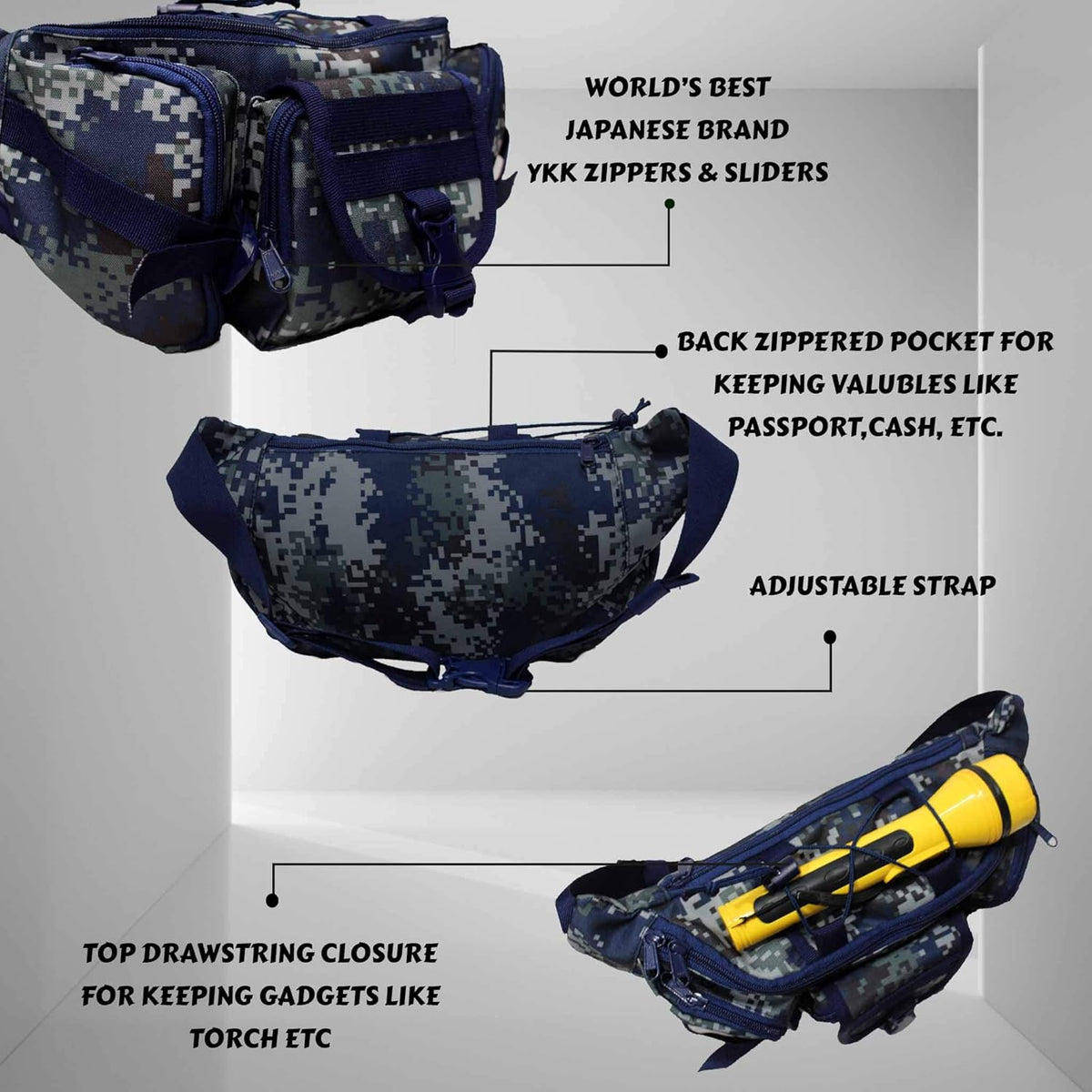Trail Sports Waist Bag, Marpat Navy Camo, 18 35 9 cms, Fanny Pack – image 5
