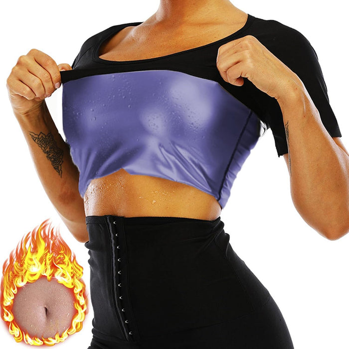 Sauna Vest for Women, Sweat Tank Top, Women's Heat Trapping Sauna Shirt Fitness Shapewear Sauna Suit for Women Short Sleeve