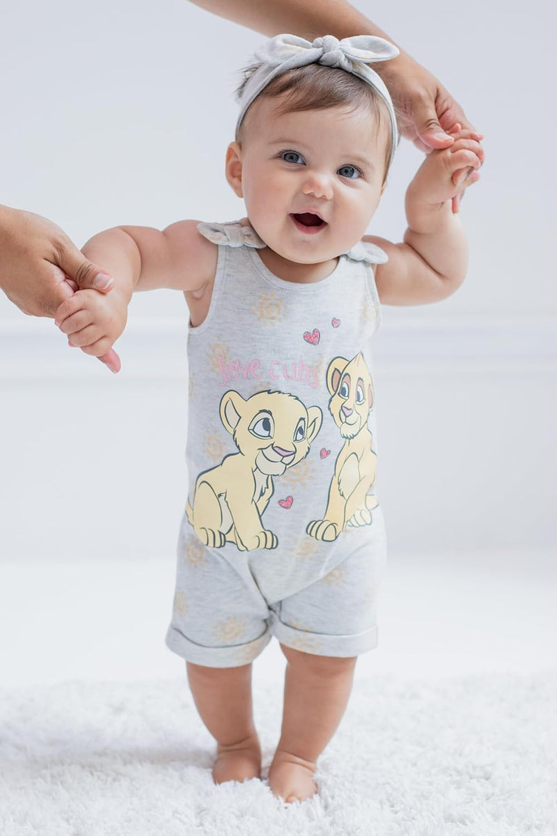 Disney Lion King Simba Baby Girls Sleeveless Romper & Headband White 24 Months
