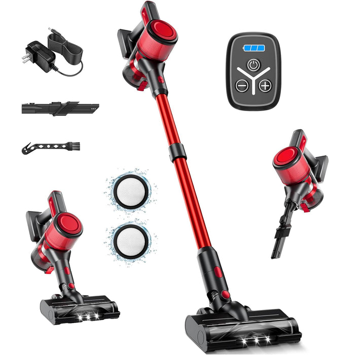 BSNAW Cordless Vacuum Cleaner for Home - Lightweight, 30Kpa Stick Vacuum Clean with Rechargeable Battery, Max 45Mins Runtime, 8 in 1 Handheld Vacuum for Hardfloor & Carpets Pet Hair, Red