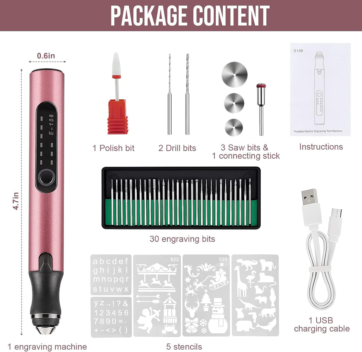 Electric Engraving Pen with 37 Bits, USB Rechargeable Cordless Engraving Machine, Portable DIY Rotary Engraver for Jewelry Wood Glass Stone Carving – image 6