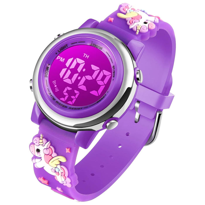 SYOSI Kids Digital Luminous Watches for Girls Boys, 3D Cute Cartoon 7 Color Lights Waterproof Sport Outdoor LED Electronic Wrist Watch with Alarm Stopwatch Wristwatch for 3-12 Years Children