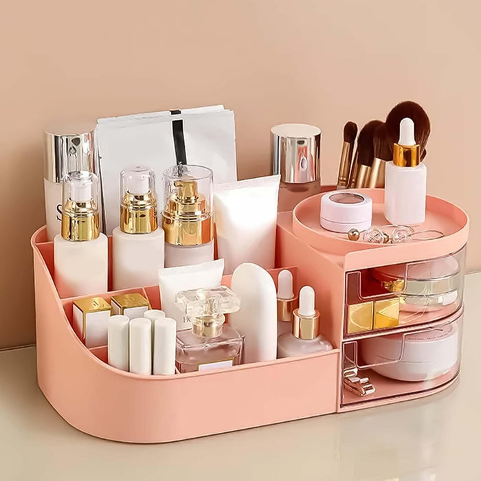 ALOXE Makeup Organizer | Makeup Box For Storage | Make Up, Cosmetic, Skincare Organiser For Women | Elegant Makeup Vanity With Transparent Drawer (Green)