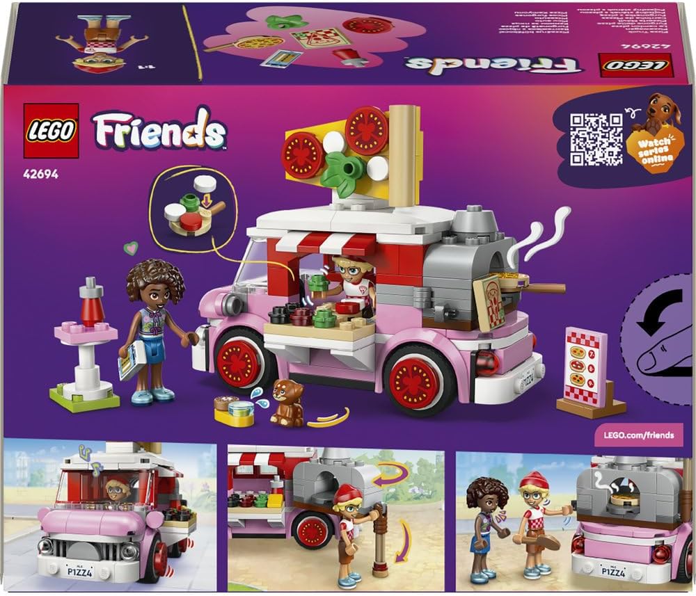 Friends Pizza Truck 42694 Pizza Truck Toy, 2 Mini Dolls, Dog Figure & Play Food, Role-Play Set, Gift for 6+ Year Old Girls & Boys, 190 Pieces