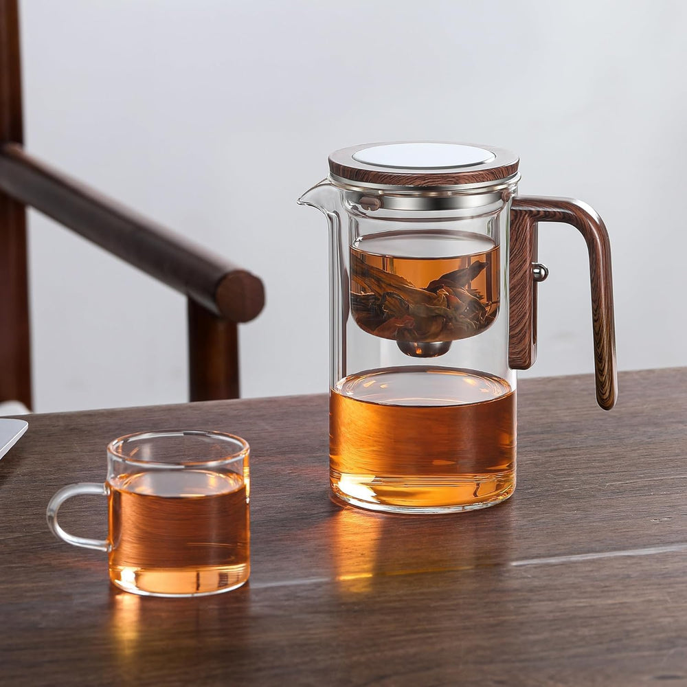 Angju Enchanti Tea Pot, Glass Teapot with Infuser, Magic Witchcraft Enchanted Tea Kettle with Strainer for Water Separation, Magical Push Control Tea Maker for Loose Leaf & Herbal Teas -600ML