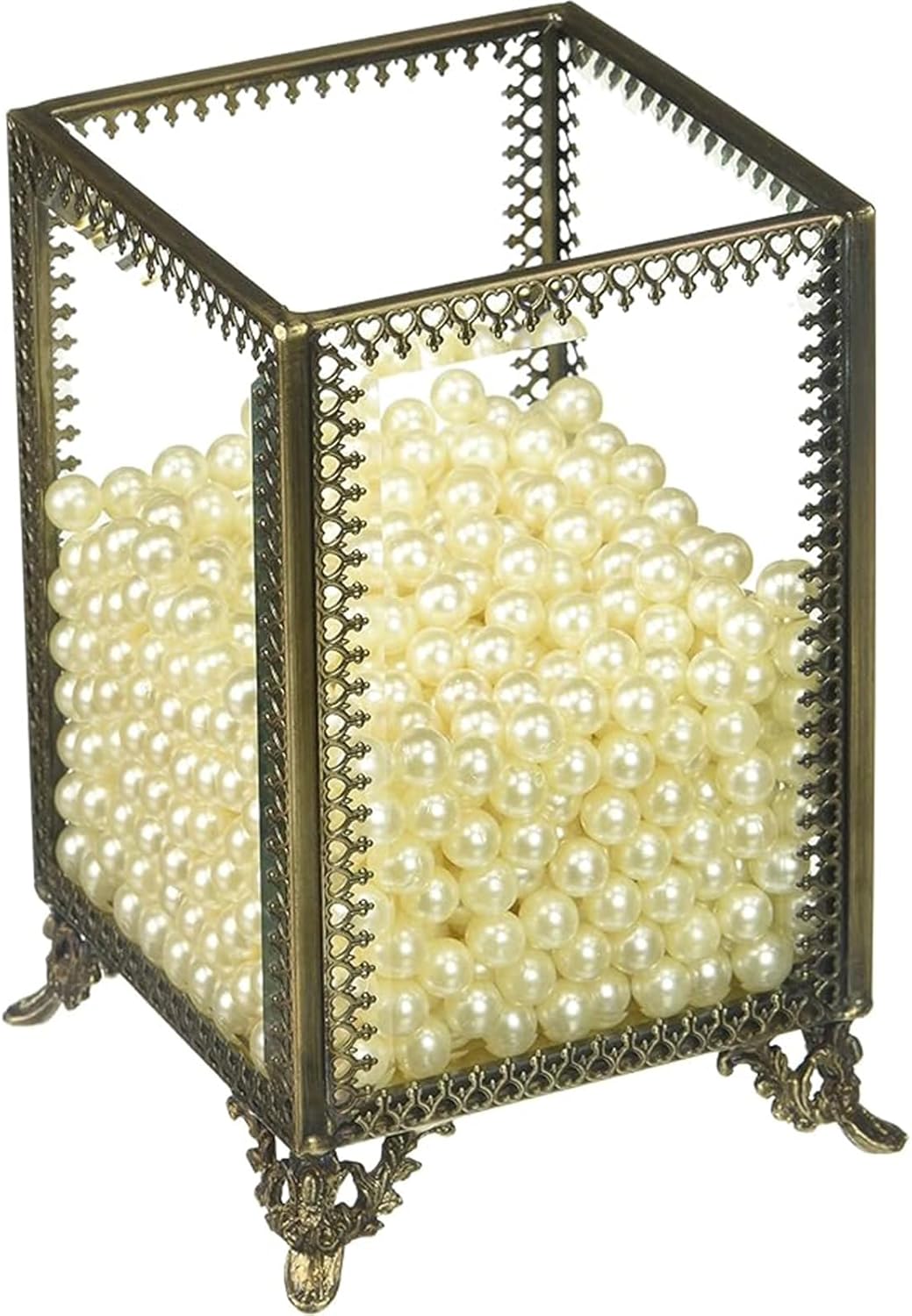 Putwo MakEUp Organizer Vintage 4 Sections Brushes Holder Make Up Storage With Free White Pearls – image 3