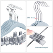 ManGotree 11.8'' Baby Velvet Hangers with Movable Clips, Non-slip Kids Clothes Hangers, Ultra-thin Space-saving Children's Felt Hangers for Shirts, Pants, Dresses, Skirts, Jackets (16 Pack, White)