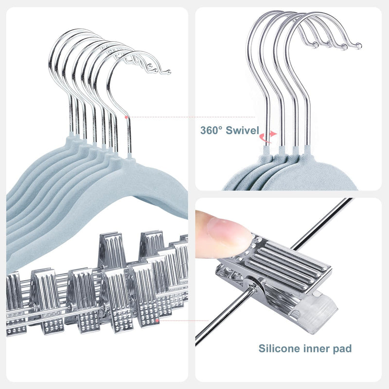 ManGotree 11.8'' Baby Velvet Hangers with Movable Clips, Non-slip Kids Clothes Hangers, Ultra-thin Space-saving Children's Felt Hangers for Shirts, Pants, Dresses, Skirts, Jackets (16 Pack, White)