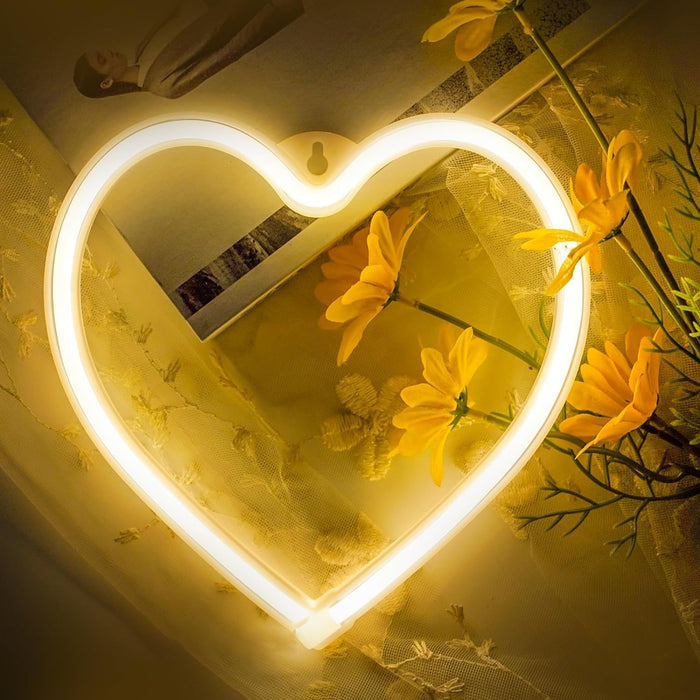 ABIN Heart Neon Sign, LED Light Battery Operated or USB Powered Decorations Lamp, Table and Wall Decoration Light for Mothers Day Gift, Girl's Room Wedding Party Birthday Home Décor (White)