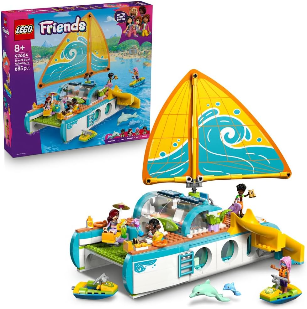 Friends Travel Boat Adventure Set - incl. a Boat Toy with a Spinning Sail, 4 Mini Dolls & 2 Dolphin Figures, Plus Fun Accessories - Creative Birthday Gift for 8+ Year Old Girls - 42664 – image 1