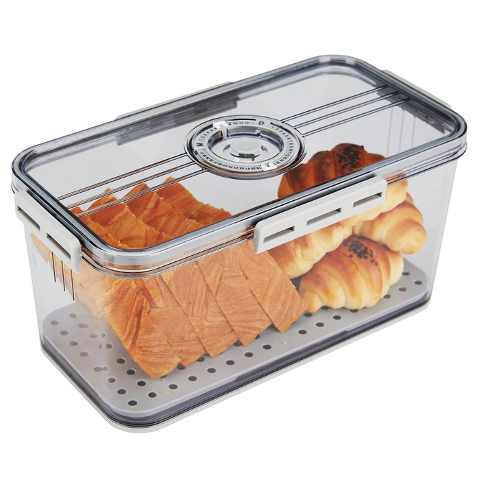 BIGTHREE Bread Bin, Airtight Bread Bins for Kitchen Counter, Refrigerator box, Time Recording Bread Box with Lid, Bread Storage Container for Homemade Bread, Toast, Bagel, Donut and Cookies