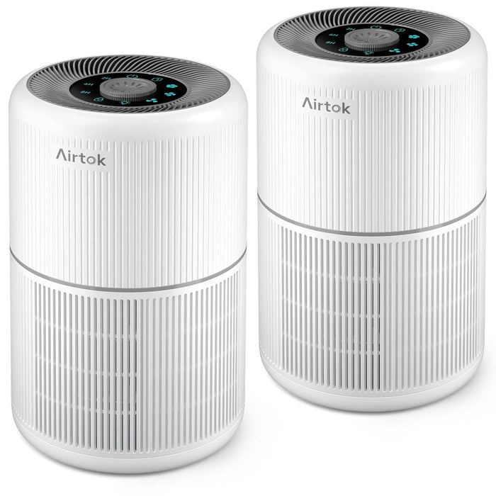 AIRTOK 2 Pack Air Purifier for Home Bedroom with H13 True HEPA Filter for Smoke, Smokers, Dust, Odors, Pollen, Pet Dander | Quiet 99.9% Removal to 0.1 Microns | White Available for California