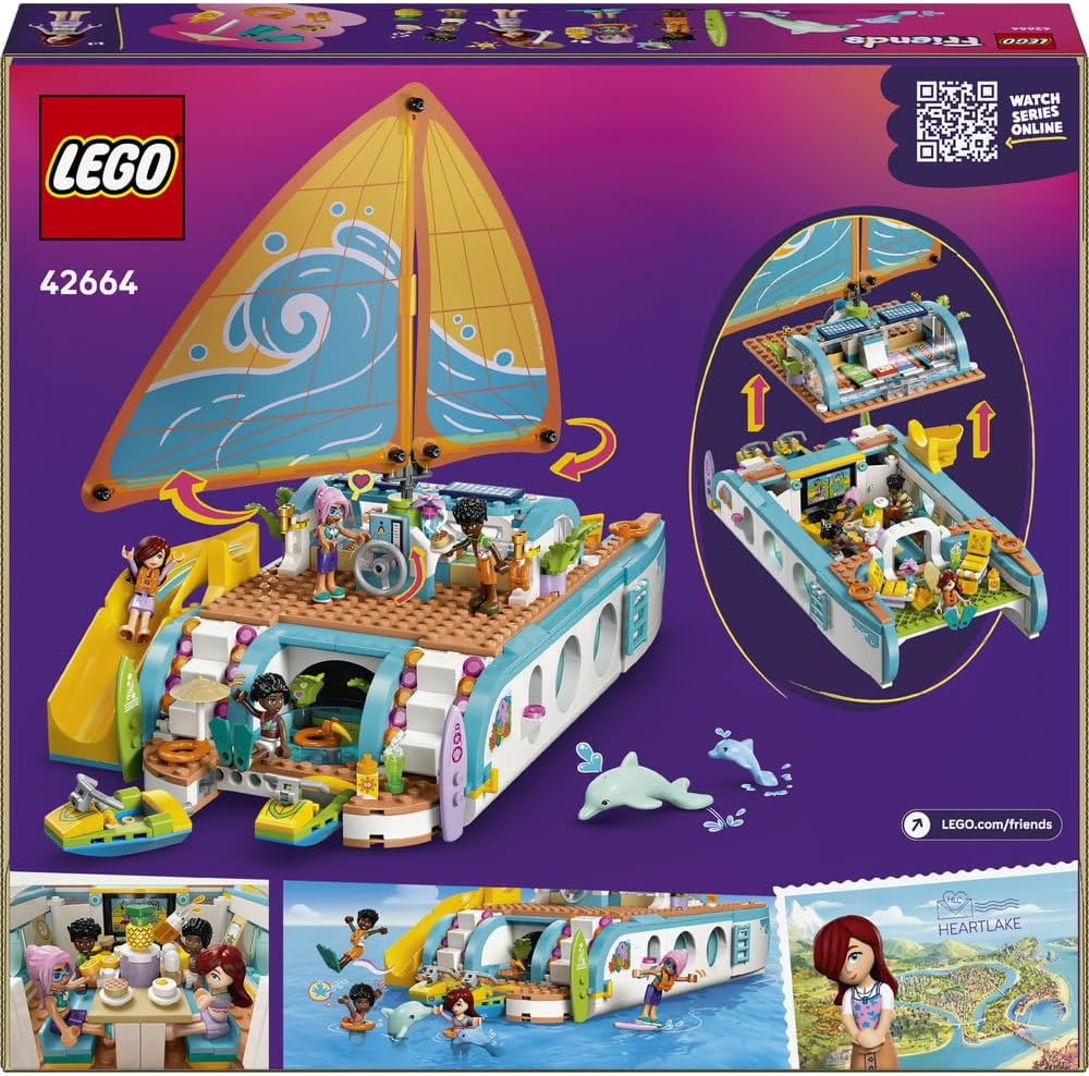 Friends Travel Boat Adventure Set - incl. a Boat Toy with a Spinning Sail, 4 Mini Dolls & 2 Dolphin Figures, Plus Fun Accessories - Creative Birthday Gift for 8+ Year Old Girls - 42664