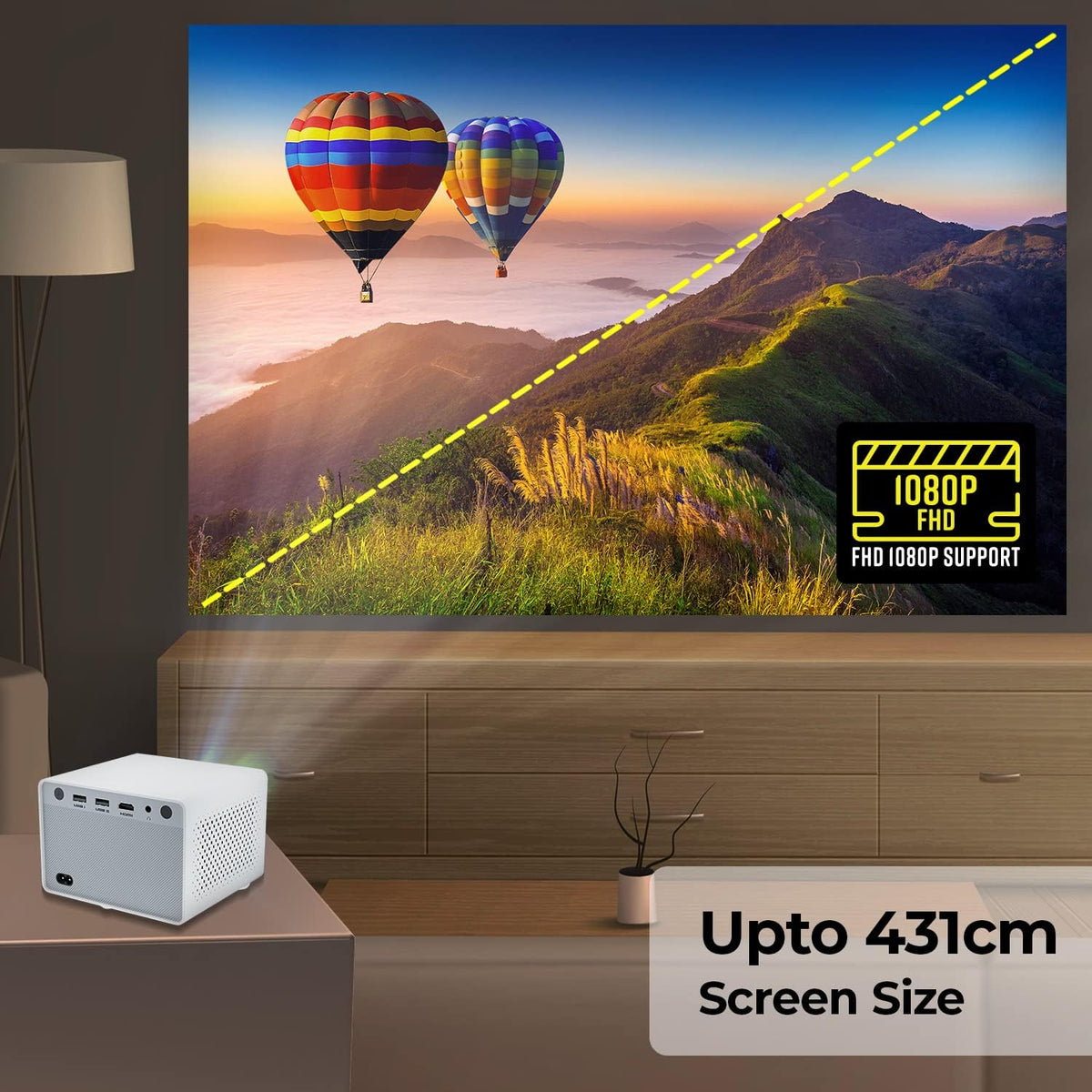 Zebronics PIXAPLAY 20 LED Projector with FHD 1080p, HDMI, USBx2, Aux Out, Bluetooth v5.1, Upto 431 cm Screen Size, Built-in-Speaker, 3000 Lumens and a Compact Design – image 4