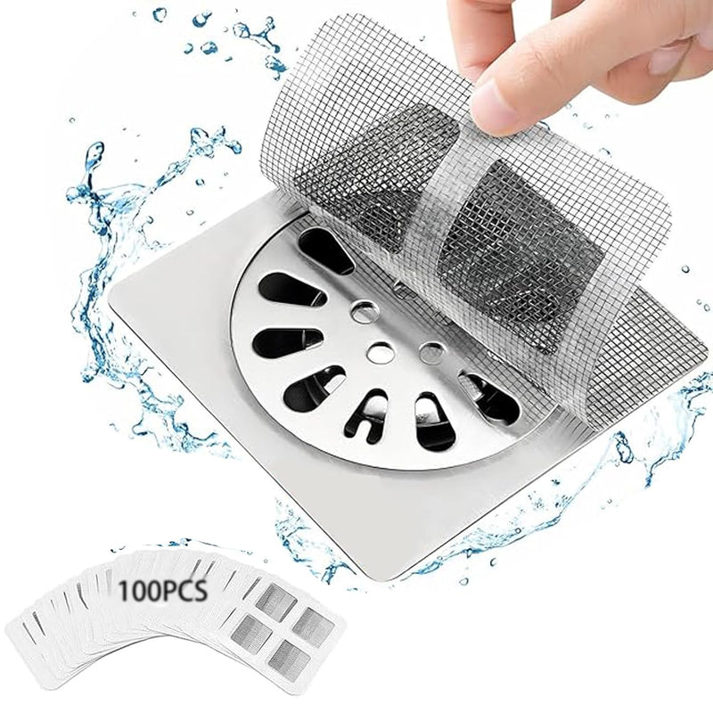 100 Pack 4" X 4" Disposable Shower Drain Cover Hair Catcher, Square Shower Drain Mesh Sticker, Bathroom,Bathtub, Kitchen,Laundry, Sink, for Human & Pet (100 PCS)