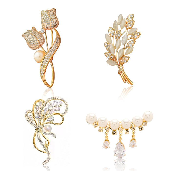 YHCG Brooches for Women, 4 PCS Rhinestone Brooch Pins Vintage Style Dress Pin Elegant Decorative Broches Scarves Shawl Clip Dress Hat Accessories