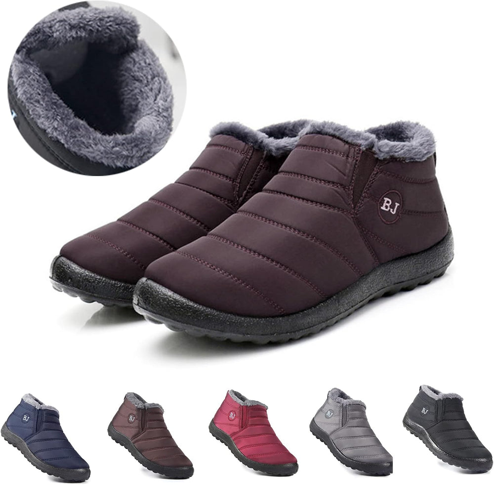 Boojoy Winter Boots, Winter Warm Non-Slip Ankle Boots, Fur Lined Thickened Non-Slip Winter Shoes for Men and Women (8.5-Men, Gray)