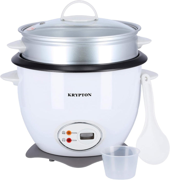Krypton 700w 1.8 l rice cooker with steamer | non-stick inner pot, automatic cooking, easy cleaning, Krypton, white, KNRC5283