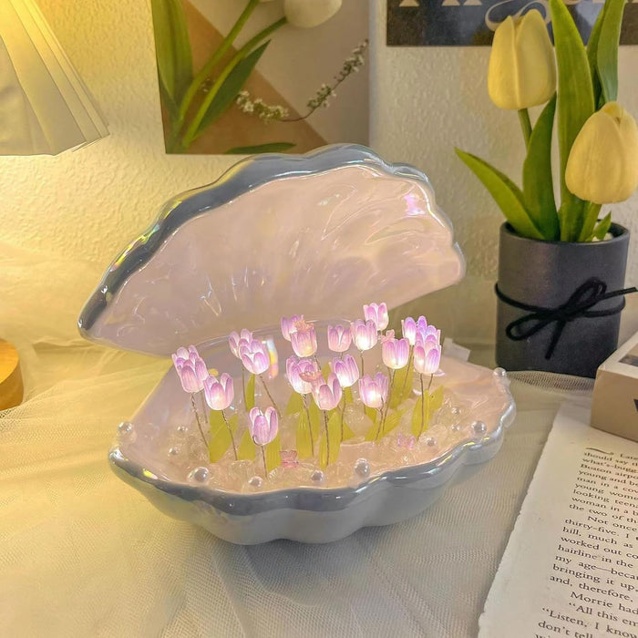 NALACAL DIY Tulip Night Light, 20 Flowers Shell Table Lamp, 2 in 1 Portable LED Handmade Bedroom Decor Creative Gift for Teen Girls, Friends,Children, Birthday, Mother's (Purple)