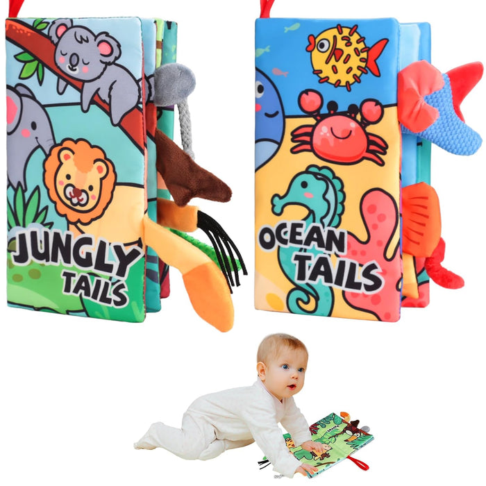 2PCS Soft Sensory Tummy Time Toys for Infants - Crinkle Cloth with Engaging Textures, Ideal Learning Stroller Toys for Newborns Aged 6-12 Months
