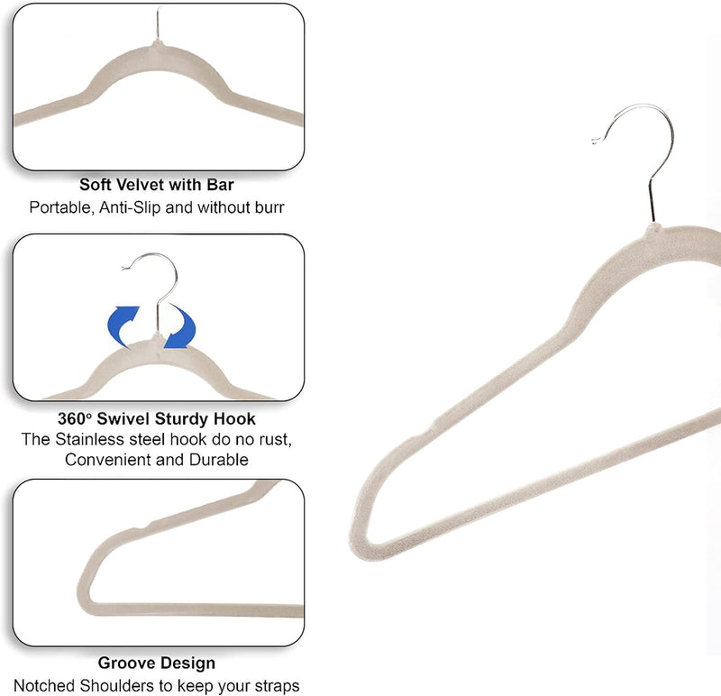 Kids Velvet Clothes Hanger, 50 Pack, 35cm / 14 Inch-Premium Children's Hangers Ultra-Thin Space Saving Organizers, Non-Slip Nursery Hangers for Babies, Infants, Toddlers and Kids (White, 50)