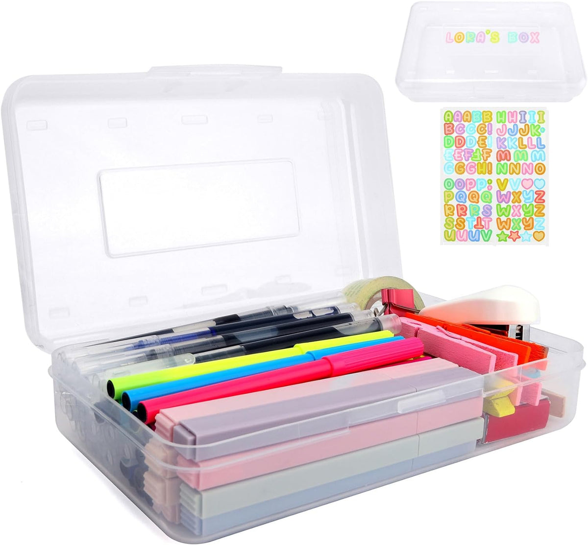 Pencil Box, Large Capacity Pencil Case,1 Pack Plastic Pencil Case Boxes, Clear Crayon Box with Snap-tight Lid Stackable Design, Hard Pencil Case,Supply Boxes for Office Supplies, White – image 1