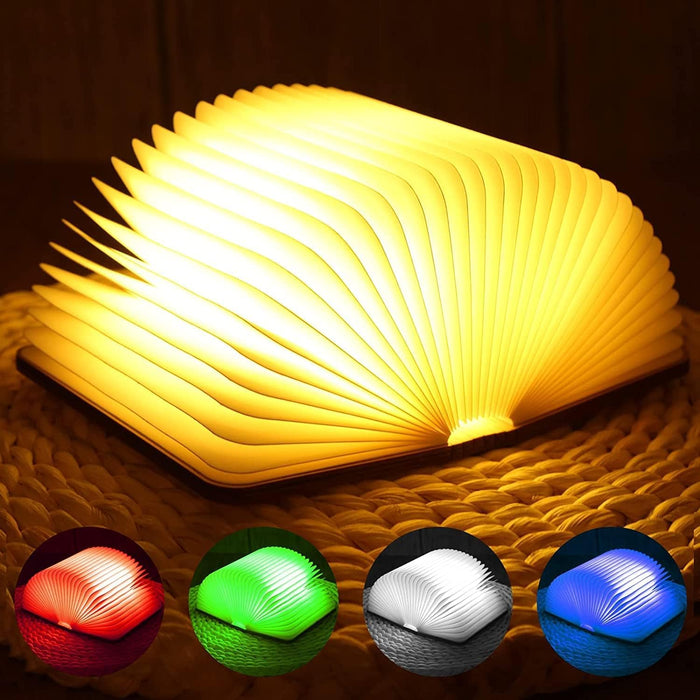 YHRY Wooden Book Light, Novelty Folding Book Lamp, 5 Colors LED Night Light, Portable USB Rechargeable Desk Light, Magnetic Design Creative Gift for Children, Parents, Friends (21 x 17 x 2.5cm)