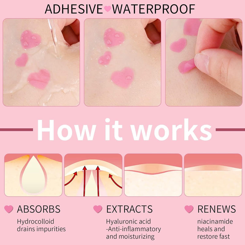 Heart-Shaped Pimple Patches for Acne Treatment, Love Heart Acne Spot Patches Pimple Solution Pink Love Heart Patches Spot Patches with Niacinamide and Hyaluronic Acid for Moisturizing, Blemish Spot