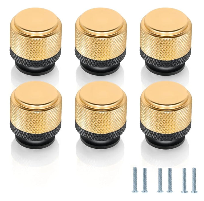 NALACAL 12 Pack Knurled Cabinet Knobs, Kitchen Cabinet Knobs, Modern Decorative Drawer Knobs, Modern Dresser Knobs Knurled Cabinet Hardware - 1 Inchfor Kitchen Bedroom Cupboard, Black & Gold