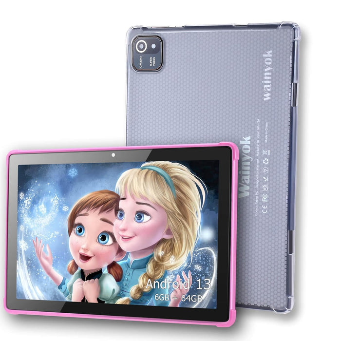 Wainyok 10.1 Inch Android Kids Tablet: 6GB(4) 64GB 1TB Expand Tableta with 2.0GHz Octa-Core Processor | 5MP 8MP Dual Cameras, HD IPS Screen, 2.4G/5G WiFi, Bluetooth 5.0 (Pink)