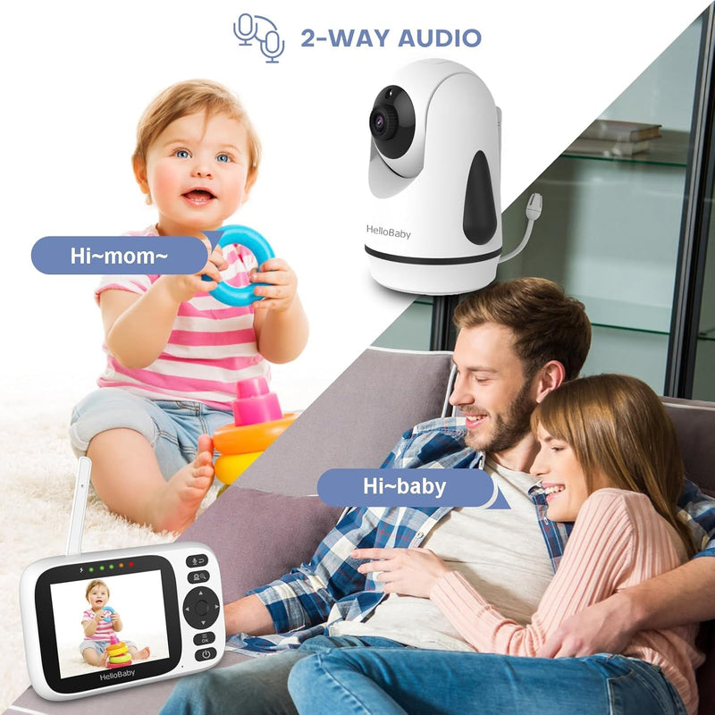 HelloBaby Baby Monitor Camera and Audio, 3.2 Inch Video Baby Monitor No WiFi,2-Way Talk, AUTO Night Vision, VOX Sound Activated Screen, Temperature Monitoring, 8 Lullabies and 1000ft Range,8 Languages