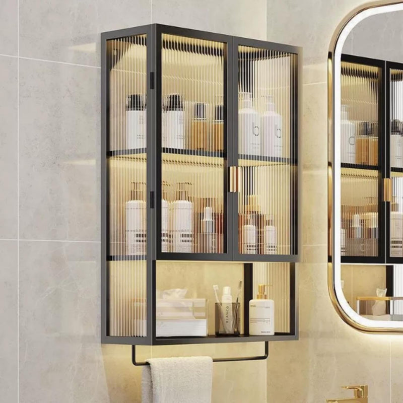 HIKKY Bathroom Storage Cabinet, Wall Mounted Bathroom Organizer Cabinet with Magnetic Door, Large Bathroom Wall Cabinet Medicine Cabinet, Utility Cabinet Organizer for Bathroom, Kitchen(Black)