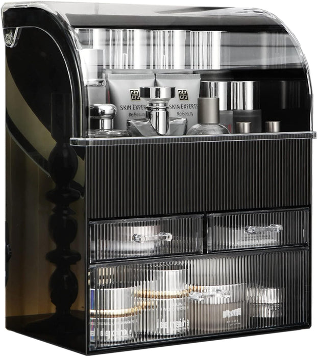 U-HOOME Makeup Organizer,Cosmetic Storage Display Case with Drawer and Dustproof Cover,Vanity Organizer Fits,Makeup Brushes, Lipsticks For Vanity, Bedroom, and Bathroom Skincare Organizer (Clear)