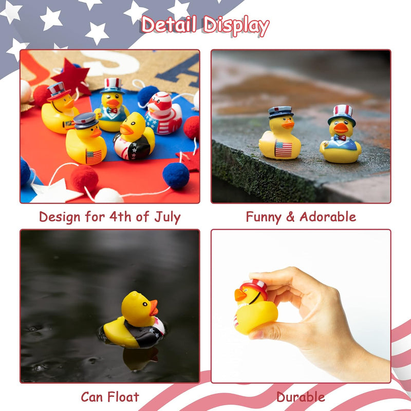 Haooryx 20Pcs Presidents' Day Rubber Duckies Toys, Novelty Funny Squeeze Ducks Fourth of July Party Supplies Red Blue White Bathtub Duck Toys Baby Shower Float Ducky Independence Day Gift Class Reward