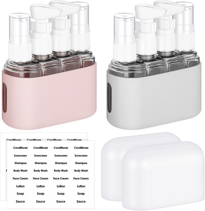 2 Sets 8 Pieces Leakproof Travel Bottles for Toiletries, Clear Portable Travel Liquid Container Refillable Shampoo Travel Bottle Sprayer Travel Size Toiletry Bottles Reusable Travel Lotion Bottles