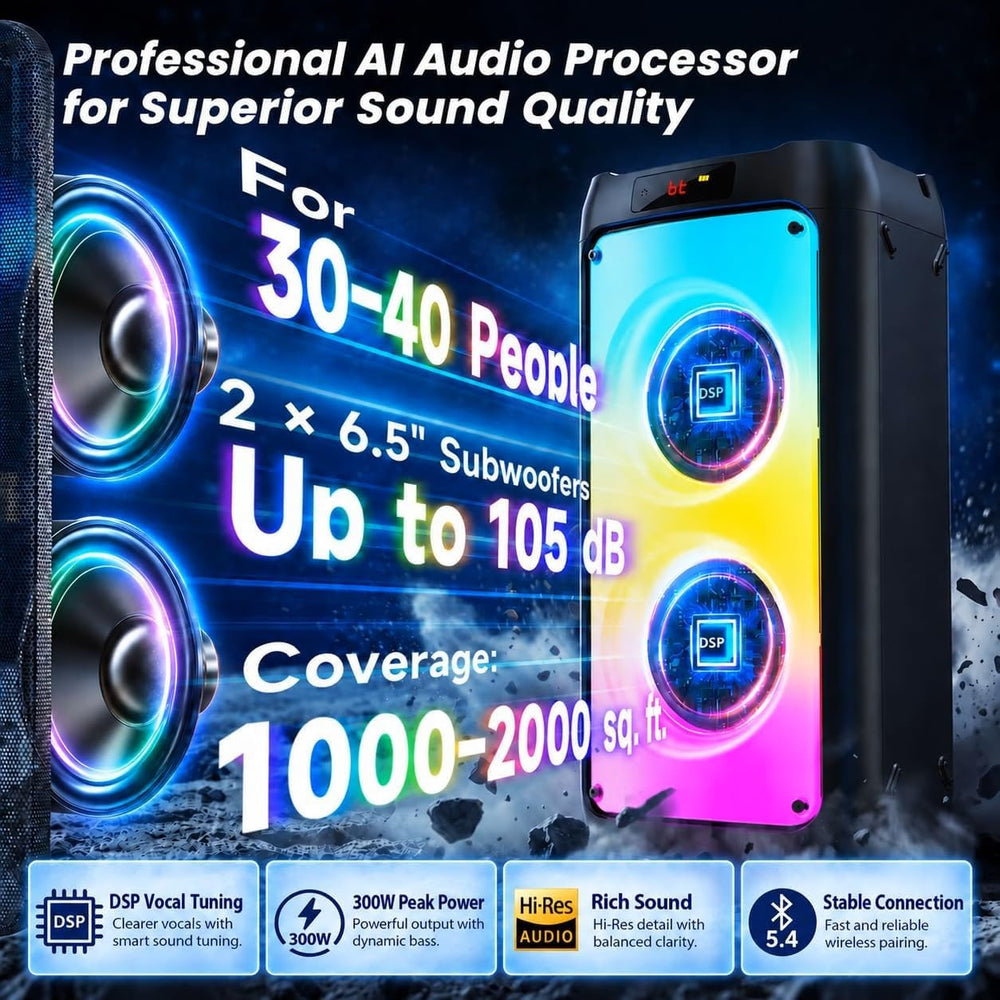 Karaoke Machine with 2 Wireless Microphones, Portable Bluetooth Speaker for Adults & Kids, Big Party PA System with Disco Lights for Gatherings, The Best Gifts for Family