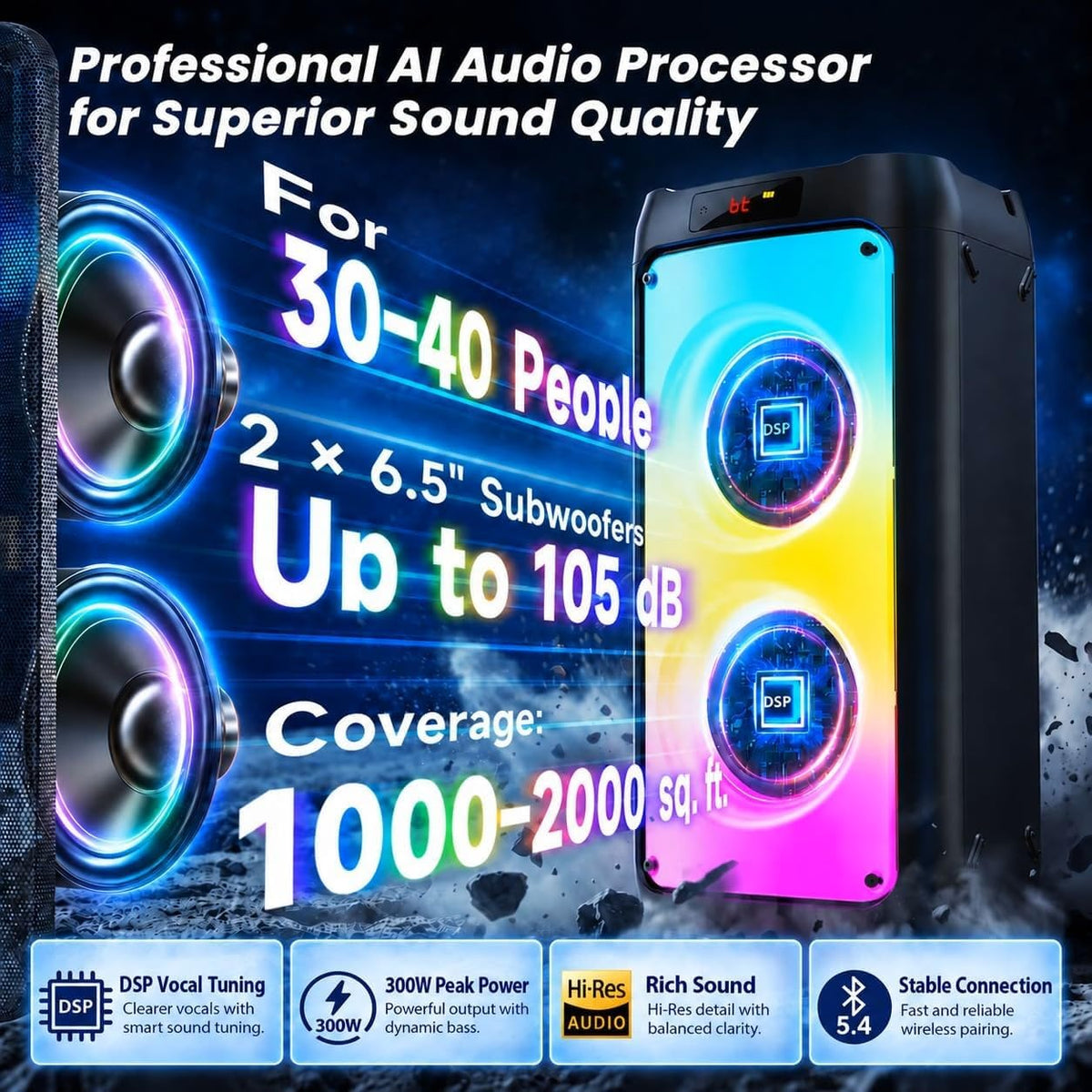 Karaoke Machine with 2 Wireless Microphones, Portable Bluetooth Speaker for Adults & Kids, Big Party PA System with Disco Lights for Gatherings, The Best Gifts for Family โ image 2