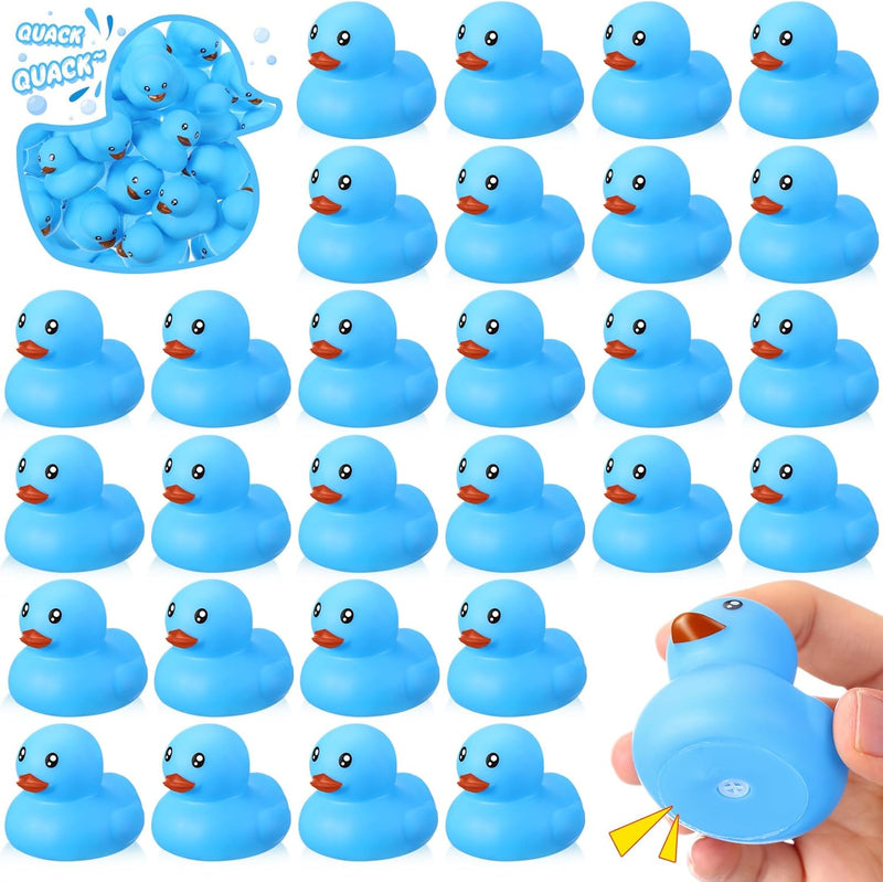 Hungdao 24 Pieces 2 Inch Mini Rubber Duck Bath Toys Squeaky Rubber Ducks Float Bathtub Ducks for Baby Shower Birthday Party Favors Classroom Carnival Prizes Car Decor Supplies (Blue)