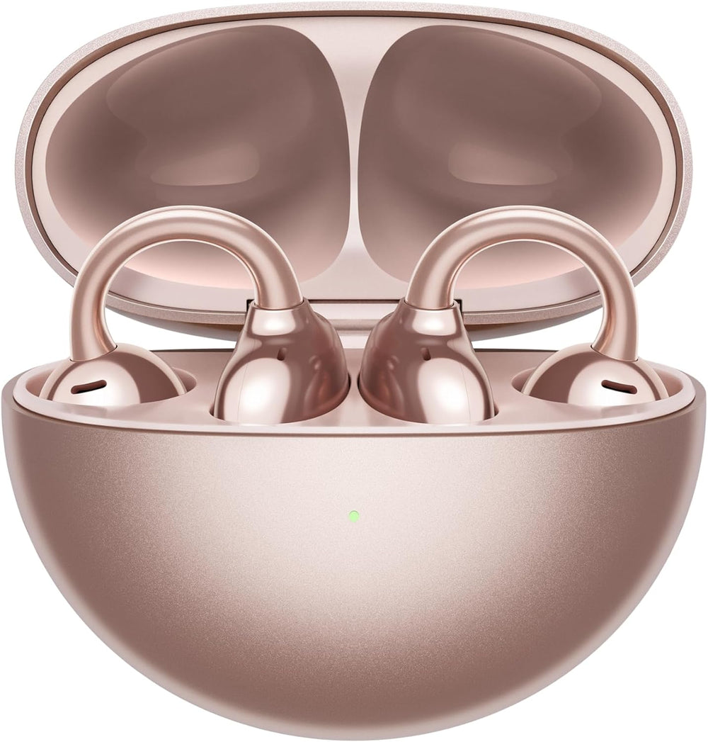 FreeClip, Groundbreaking Aesthetic Design, Feather-light Wearing, Open-ear Listening, AI Crystal-Clear Call, Long Battery Life, Dual-Device Connections, Rose Gold