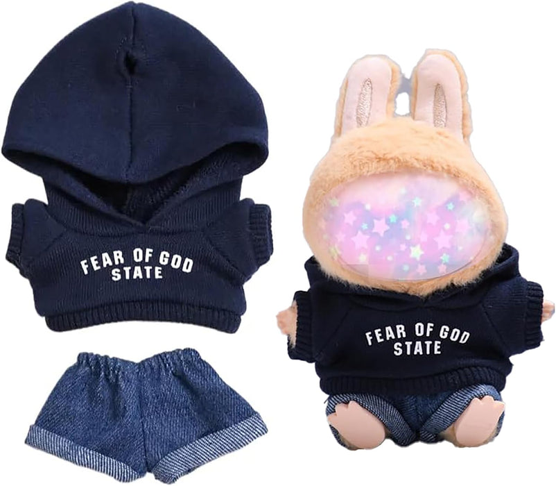 KASTWAVE Outfit for Labubu Doll, 2-Piece Black Hoodie and Jeans Set, Cool Casual Style for 17 cm Dolls (No Doll Included)