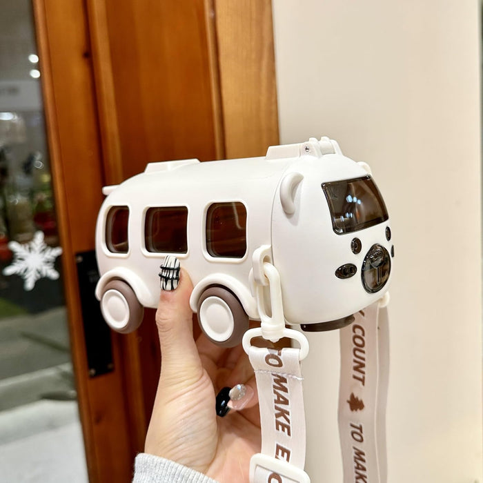 EBS SOUQ Water Bottle For Kids Water Bottle For School w/Straw & A Lid Children's Water Flask with Shoulder Strap - 500ML (Kids Van White)