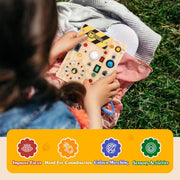 Hoarosall Montessori toys Clock Wooden Busy Board with 11 LED Light switches, Tooddler Toys Sensory Toys Travel Toys for 1+ Year Old Baby and Toddler