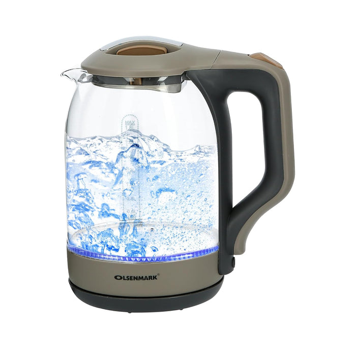 Olsenmark OMK2394 Illuminating Glass Kettle | Boil Dry Protection & Auto Shut Off | Fast Boil & Easy to Clean | Ideal for Hot Water, Tea or Coffee | 1.8L Cordless Kettle | 1500W