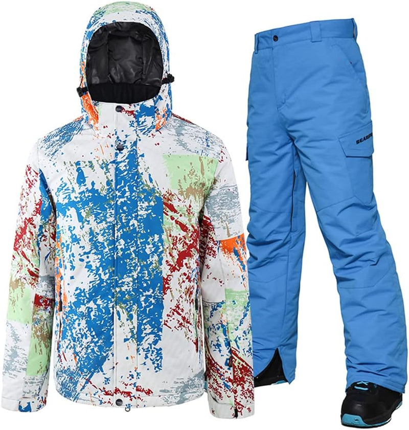 HOTIAN Men's Ski Jacket and Pants Set Snowboard Suit Waterproof SOutdoor Winter Snow Jackets Windproof Mountain Snowsuit