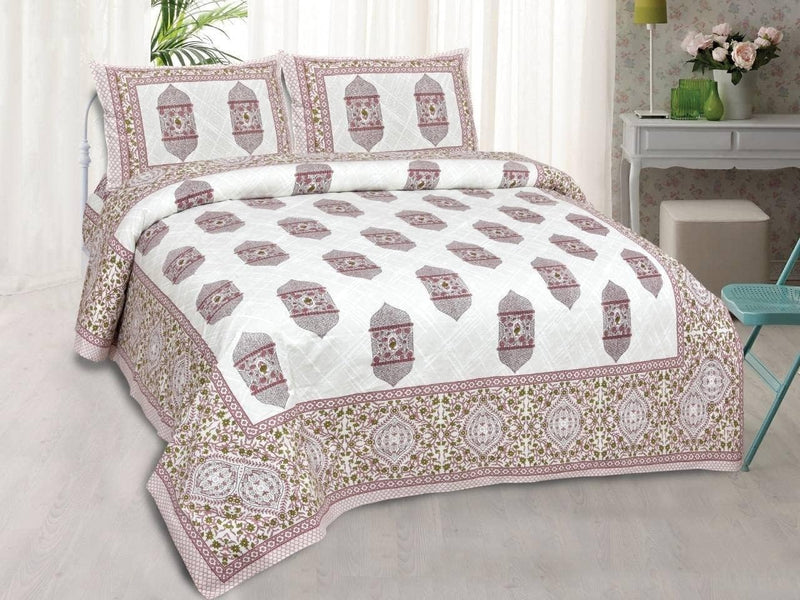 SUFAYA FAB Printed Indian Sanganer Royal Cotton Premium Big Size Bedsheets for Modern Look(100x100) with Two Pillow (18x28) inches
