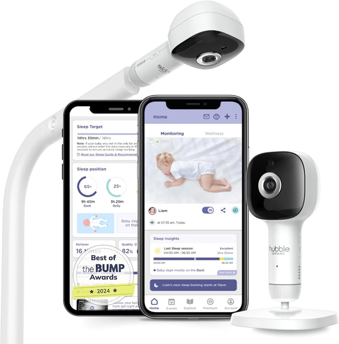 Hubble SkyVision AI Smart Video HD Monitor with Crib Mount, Desk Mount, Night Light Soothing sounds, App with Baby Rollover Detection, Cry Detection, Sleep Insights and more!