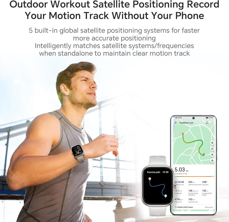 HONOR CHOICE Smart Watch, 1.95 inch AMOLED, Spo2, Bluetooth Calling, GPS, 12 Days Standy,5ATM, Compatible with Android and iOS, White