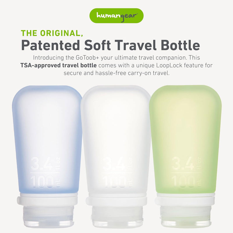 humangear Gotoob+ Silicone Travel Bottle with Locking Cap, 3-Pack, Large (3.4oz)