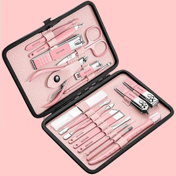 ChicAbode Manicure Set, Professional Pedicure Kit, Nail Clippers Kit, 18 Pcs Nail Care Tools, Grooming Kit, with Luxurious Upgraded Travel Case(Pink)