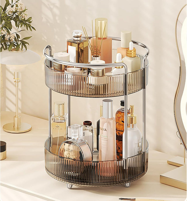 U-HOOME Bathroom Organizer Countertop, Clear Makeup Desk Organzier for Dressing Table, Bathroom Vanity Countertop, 2-Tier Vanity Tray Shelf for Cosmetic, Lotions, Perfume and Toiletries (Clear)